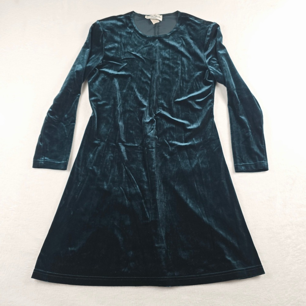 Ronni Nicole Vintage 90s Teal Green Velvet Long Sleeve A-Line Mini Dress Size 14 - Picture 1 of 7